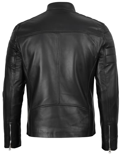 Image of fjackets Cafe Racer Mens Leather Jacket - 100% Real Lambskin Leather Jacket Men Moto Style