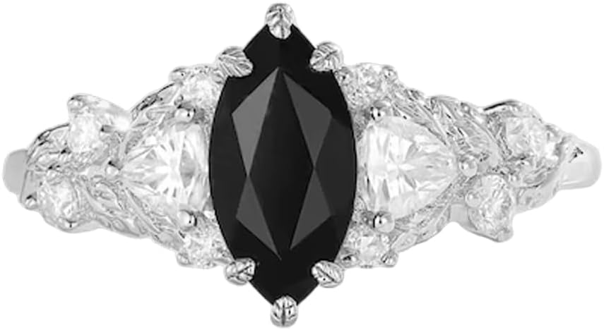 Black Onyx Wedding Ring S925 Sterling Silver 1CT Marquise Black Onyx Engagement Ring for Women Her