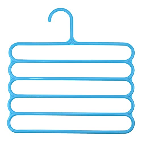 Ousyaah Pants Hangers 5-Layer Space Saving, Plastic Clothes Clothes Pant Hangers Closet Organizer for Pants Jeans Trousers Scarves Slack (Blue, 1)