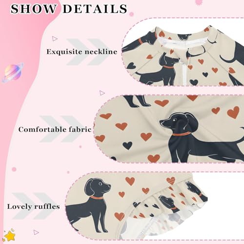 ALAZA Black Puppy Dog Love Heart Girls One Piece Swimsuit Long Sleeve Rash Guard Swimsuits UV 50+ Swimwear Zipper4