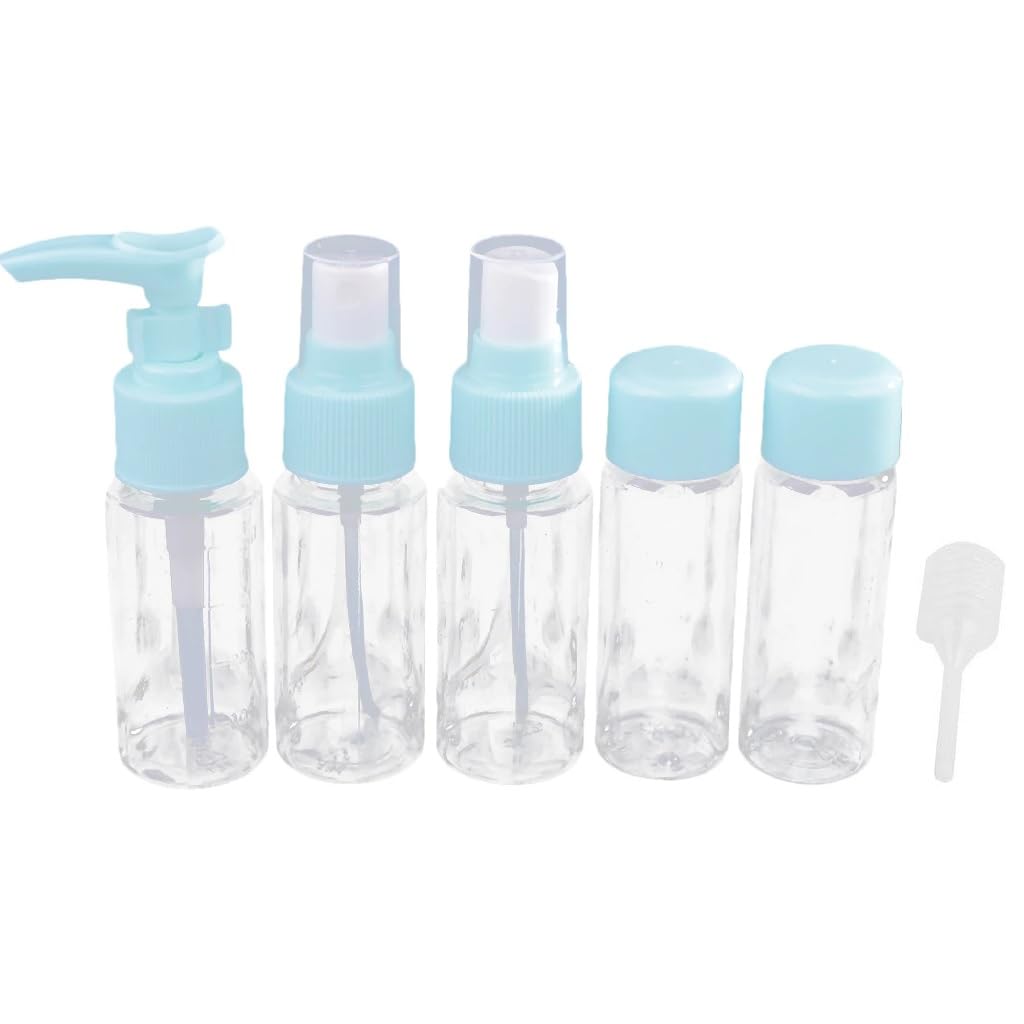 Travel Essentials Organizer Refillable Small Mini Empty Plastic Pump/Spray/Squeeze Bottles for Cosmetic and Travel Toiletries with Storage Bag Blue Color 1 Set-image-48