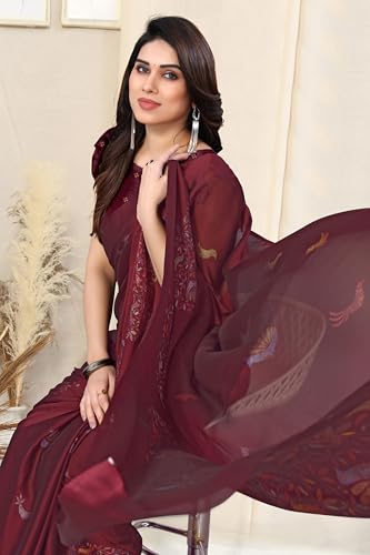 Image of MIRCHI FASHION Women Saree Chiffon Flower Print | Breathable Lightweight Sari for Office and Daily Use with Unstitched Blouse Piece (Available in 30 Styles)