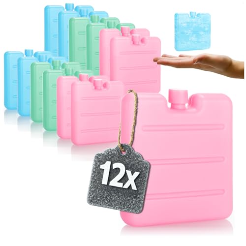 com-four® 12x Mini Pack de Glace - Peu encombrant et idéal pour Les glacières et Les Sacs isothermes - Petits Packs de Glace colorés - éléments de...