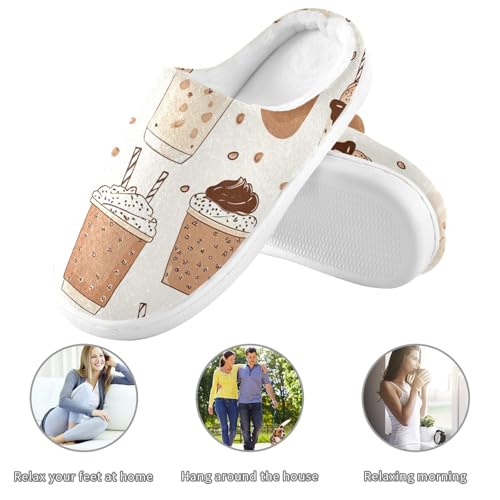 JUNZAN Handdrawn Cute Coffee Beans Brown Womens House Cotton Slippers Comfy Memory Foam Bedroom Slippers for Hospital Funny Presents 6-73