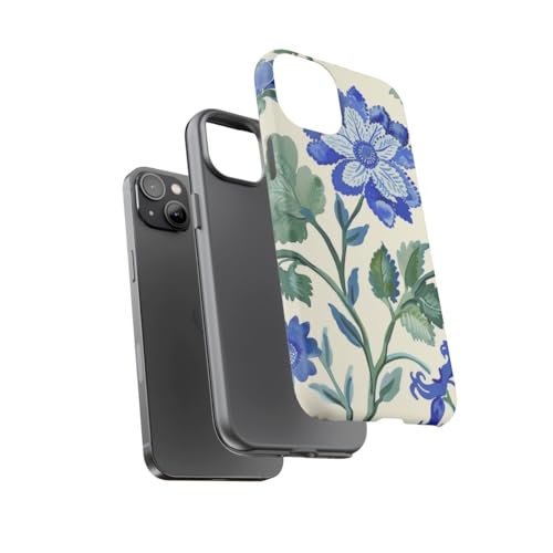 Coque rigide iPhone 14 Plus motif fleurs bleues pour le bureau