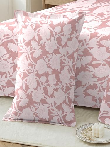 Image of Cotton Glace Cotton Elastic Fitted Bedsheet with 2 King Size Pillow Covers | Double Bed with All Around Elastic, Fits Upto 8 Inches Mattress, Size 72 x 78 Inches (Pink Flower)