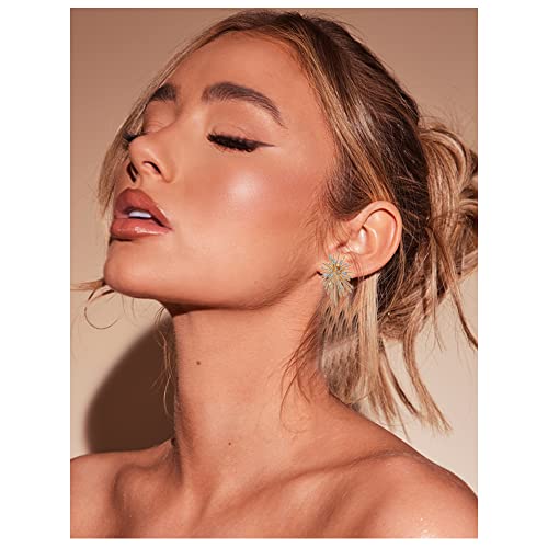 Gold Rhinestone Clip On Earrings For Women Starburst Non Piercing Sparkling Crystal Wedding Bridal Prom Earring Fashion Jewelry #TOP2