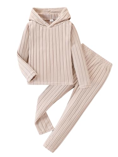 Image of Toddler Kid Girls Clothes Ribbed Color Block Long Sleeve Hoodie Sweatsuit Set Fall Outfits