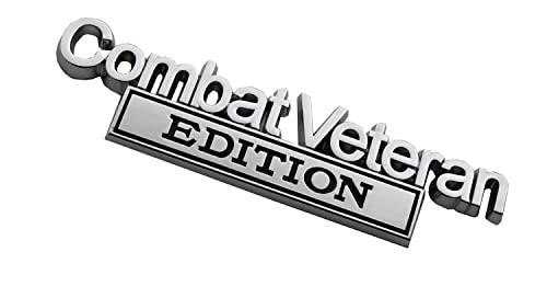 Image of Combat Veteran Edition Emblem Car Badge, Warrior Soldier 3D Metal Material Sticker, Combat Veteran Letters Raised Metal Fender Decal (Chrome /Black)