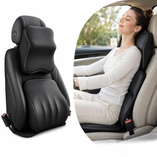 Image of TOPABYTE 2 Set Combo Car Neck & Back Pillow Memory Foam Support Cushion, Neck Pillow for Car Headrest, Car Seat Back Support for Long Drives, Cars Pillows for Back Side Comfort, Universal Fit Design