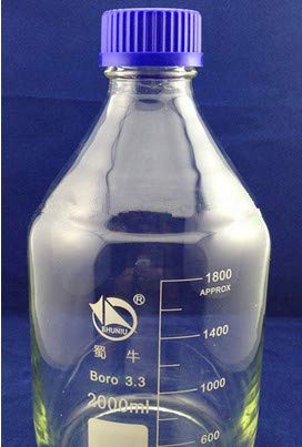GOWE 5000 ml, botella de reactivo de vidrio, tapa azul, transparente, 5 litros, graduación 4500 ml, cristalería de laboratorio