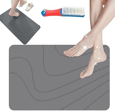 Bath Mat, Stone Bath Mat Diatomaceous Earth, Outside Non-Slip Super Absorbent Shower Rug for Bathroom Floor, Ktichen Cuonter Quick-Drying Easy to Clean Gray,15.7 * 23.6in