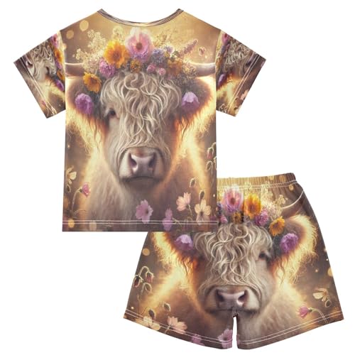 Highland Cow Pajama Set Short Sleeve Pajamas Shorts Sets Cotton Soft Loungewear Sleepwear 5Y2
