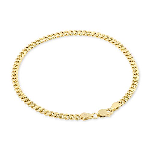 Nuragold 10k Real Yellow Gold Miami Cuban Link 4mm Chain Bracelet (7
