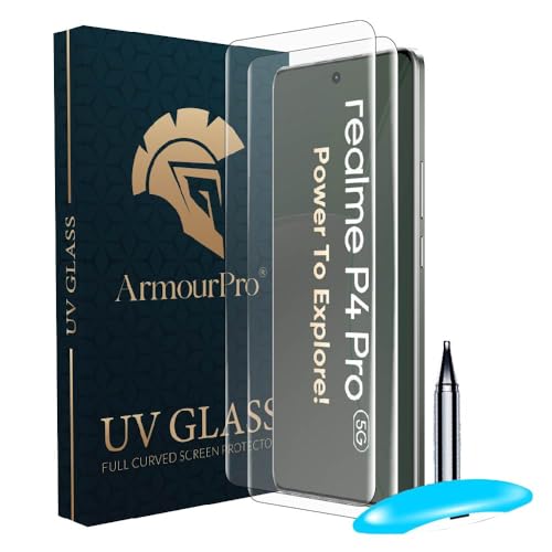 Image of ArmourPro Military Grade UV Tempered Glass Compatible For Realme P4 Pro 5G (6.8 Inch) With Easy UV Installation Kit | Edge To Edge Full Screen Coverage | Crystal Clear, Pack of 2