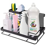 Organizador de fregaderos de cocina: este organizador de fregaderos múltiples adopta un diseño único moderno de estilo minimalista negro, no solo se puede colocar en el mostrador de la cocina, sino también en el dormitorio, el baño para almacenar sus artículos, este soporte de esponja para fregadero de cocina sostiene todo y evita que los mostradores mirando desordenado.