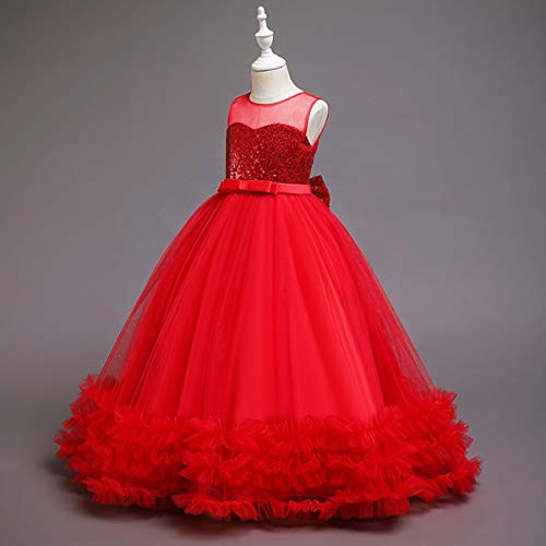 HIHCBF Girl's Sequins Tulle Bowknot Dress Princess Birthday Pageant Party A-Line Floor Length Wedding Dance Evening Gown4