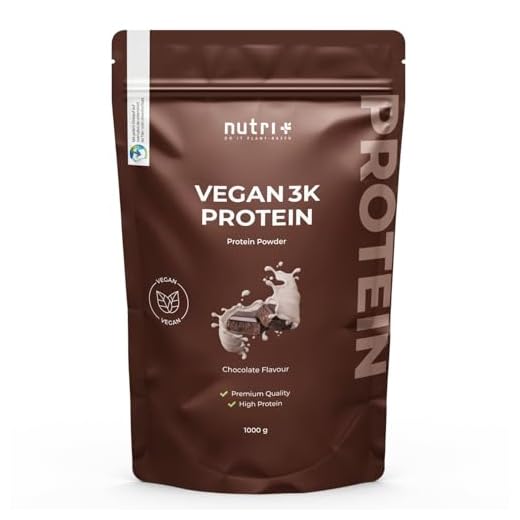Nutri + Vegan Protein Schokolade 1 kg - Low Sugar Eiweißshake Chocolate Powder - Veganes Eiweißpulver Schoko 1000 g - Eiweiß Proteinpulver glutenfrei