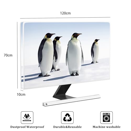 Image of Penguin Waterproof Screen TV Cover 50,51,52 Inch Cute Animals in Snowfield TV Screen Covers for LED LCD OLED TVs Anti-Scratch Dustproof Protective Cover for Desktop TVs Hanging TV