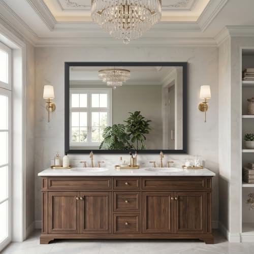 Image of DESBING Bathroom Mirror for Over Sink, 36 inchx48 inch Black Rectangle Bathroom Mirror