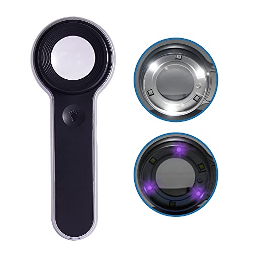 60x Illuminated Rechargeable Magnifier with Dual Coated Lenses, LED/UV Illuminated, Designed for Restoration Jewelry Identification, Close Work, Repair, Gardening, Stamps, Rock Collecting