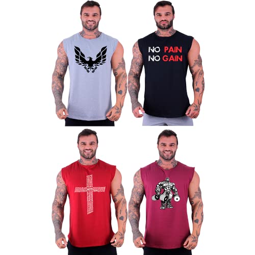 Kit 4 Regatas Machão Longline Masculina MXD Conceito Sem Manga Treino Academia Musculação Estampada