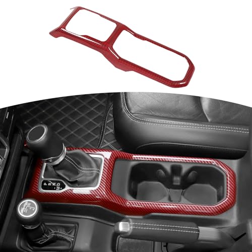 RT-TCZ for Jeep JL Gear Shift Cup Holder Panel Trim Cover for Jeep Wrangler JL JLU 2018 up for Gladiator JT 2020 up Red Carbon Fiber Interior Accessories