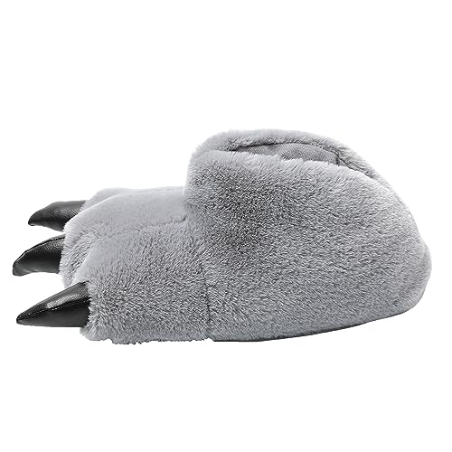 JOMIX Zapatillas Casa Divertidas Mujer Invierno Calientes Pantuflas de Garras de Dinosaurio Zapatillas Mujer Casa Interior Exterior, Gris, 36 37 EU