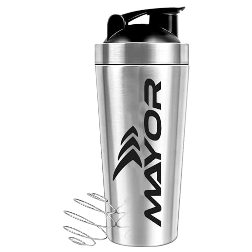 Image of Mayor 750ml Stainless Steel Gym Protein Shaker Bottle with Mixing Ball | BPA Free & Leak Proof (Silver)