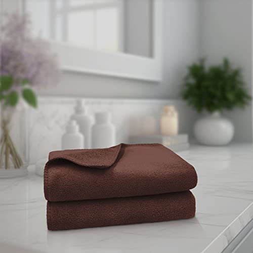 Image of Sassoon Venir Microfiber 2 Piece Hand Towels in 450 GSM (40x60cm, Cocoa Color) - Absorbent & Quick Dry Multipurpose Hand Towels