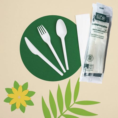 Cubiertos CPLA de 16cm en set compostable para comida para llevar 2
