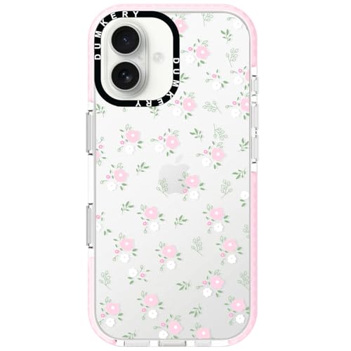 Dumkery Cute Pink Flowers Case Compatible with iPhone 17, Floral Leaf Aesthetic Pattern, Soft TPU Shockproof Bumper Cases Cover for Girls Women