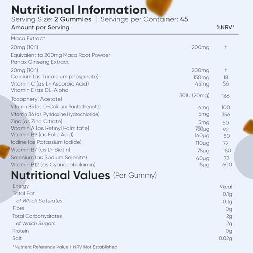 Multivitamin Gummies for Men | 90 Vegan Gummies | with Added Herbal Extracts Like Maca, Panax Ginseng | 8 Multivitamins and 4 Minerals | Mixed Peach & Orange Flavour | Gluten-Free & Non-GMO - Image 6