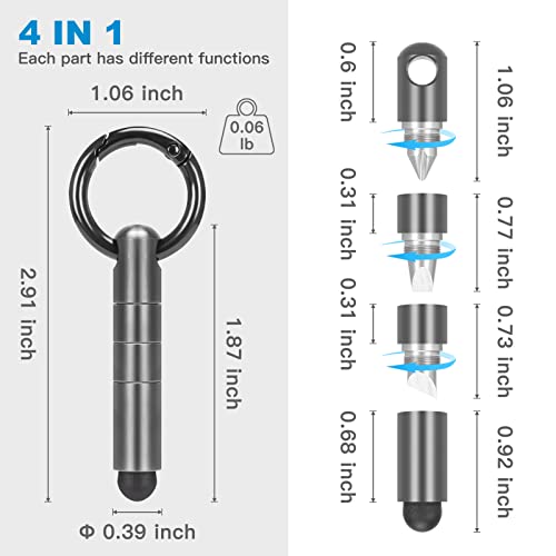 Khhyylfj Box Cutter Pocket Mini Keychain Edc Multi Tool, Titanium Cardboard Safety Package Utility Key Box Cutter Opener With Phillips Flathead And Touch Head, 4 In 1, Grey #TOP5