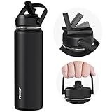 TOURIT 24 oz Insulated Water Bottle, Stainless Steel Water Bottles With Straw,...
