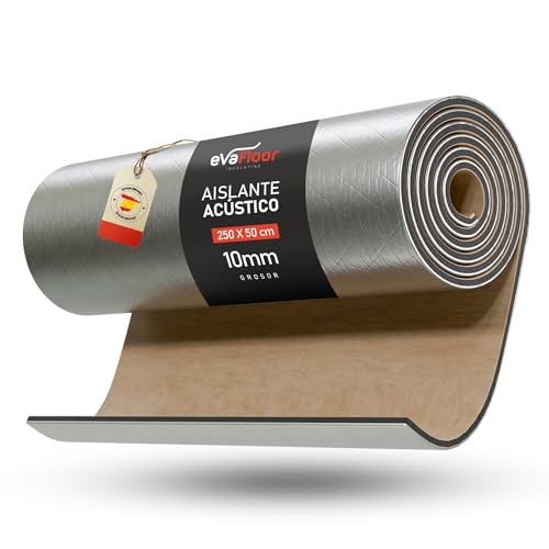 EVAFLOOR Aislante Termico Autoadhesivo 250 x 50 cm - 10mm Grosor | Aislante Acustico Coche | Perfecto para Coches, Furgonetas y Campers | Temperatura Máxima 110ºC / Mínima -50ºC