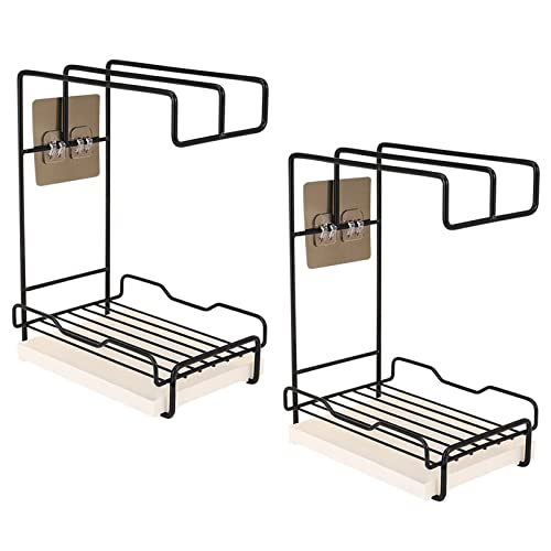 Escurridor de platos con escurridor, toalleros de 2 niveles para encimera de cocina, juego de escurridor de platos con soporte para utensilios, bandeja de almacenamiento de cocina que ahorra espacio,