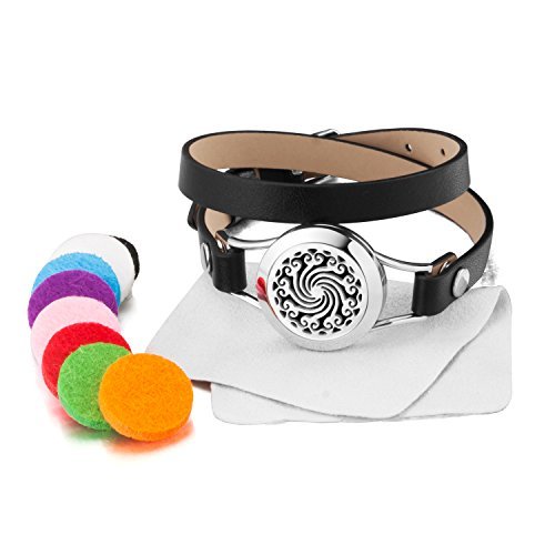 Aromatherapy 25Mm Stainless Steel Essential Oil Diffuser Bracelet Leather Locket Bracelet With 8
