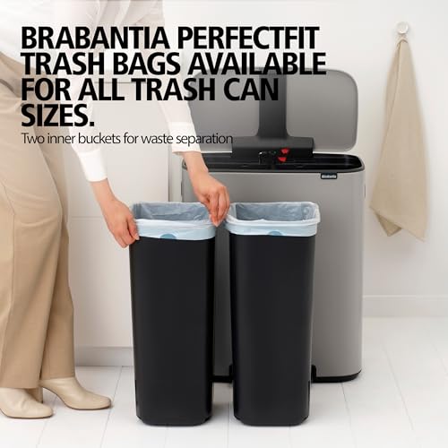 Image of Brabantia Bo Pedal Bin 2 x 7.9 Gallon /30L (Soft Gray), Soft-Closing Kitchen Garbage Can, Step-On Trash Can with Removable Inner Buckets, PerfectFit Trash Bag Pack Included
