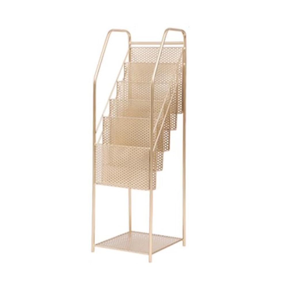 IUokLU Display Newspaper Rack Metal Magazine Book Display Leaflet Floor Storage Stand (Gold)