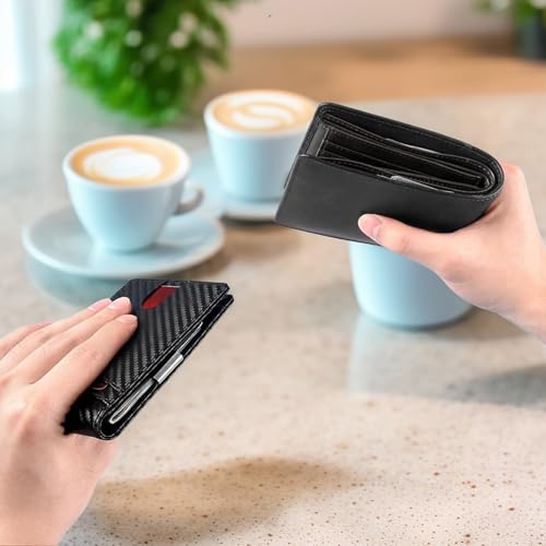 Slim Men's Carbon Fiber RFID Blocking Wallet, with Money Clip and Multiple Card Slots, Stylish and Portable, Suitable for Business and Everyday Use.4