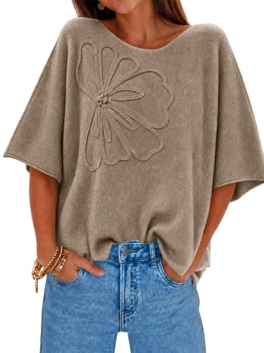 Image of Cicy Bell Womens Half Sleeve Sweaters Oversized Boat Neck Knitted Pullover Sweater Trendy Casual Loose Fit Fall Tops