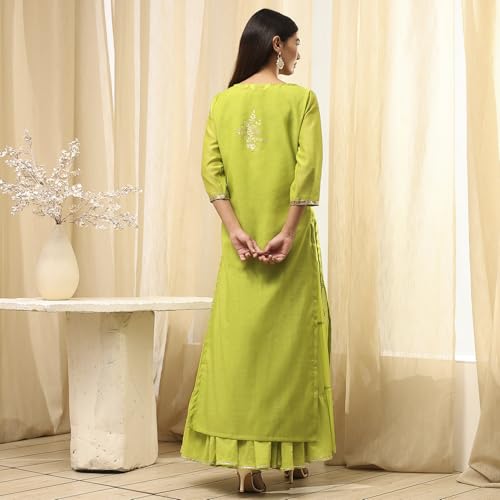 Robe imprimée BIBA évasée, le confort sans plis du Poly Chanderi vert M