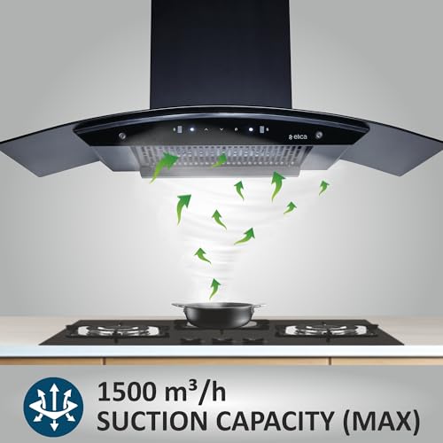 Image of Elica 90cm 1500 m3 /hr Filterless Autoclean Kitchen Chimney with 15 Years Motor Warranty & 5 Years Comprehensive (CURVE FL 900 HAC LTW MS NERO), Black
