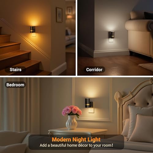 Image of JandCase Night Lights Plug into Wall,2 Pack Amber /3000k /5000K Color Change Night Light with Dusk to Dawn, 3CCT & 10 /25 /50 /75 /100LM Dimmable Plug in LED Nightlight for Bedroom, Hallway, Stairs