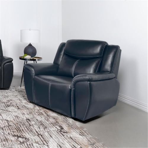 Sillón reclinable manual de cuero sintético azul miniatura 2