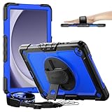 Timecity Case for Samsung Galaxy Tab A9+/ A9 Plus 5G Tablet Case 11'' 2024 SM-X210/X216/X218, Full-Body Protective Case with Screen Protector, 360° Rotating Stand, Hand&Shoulder Strap- Dark Blue