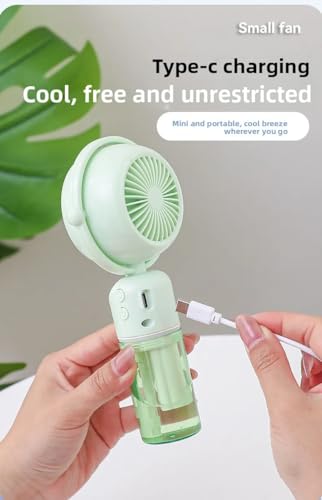 Image of TechPride Mini Portable Handheld Mist Fan, USB Rechargeable, 1200mAh Battery, 3 Speed Modes, Transparent Water Tank (White)