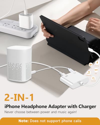 Image of Lightning to 3.5mm Headphone Jack Adapter, Apple MFi Certified 2-in-1 Charger & Audio Dongle for iPhone 14 /13 /12 /11 /XS /XR, Charge & Listen,DAC Chip,Hi-Fi Sound,for Car Aux, Home, Travel (5, White)