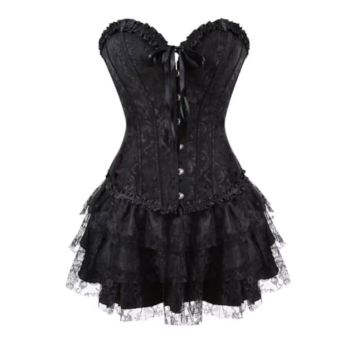 Korsett Schwarz Corsage Corset Kleid Rock Elegant Kostüm Mit Spitzenrock Sexy Karneval Fasching Halloween S